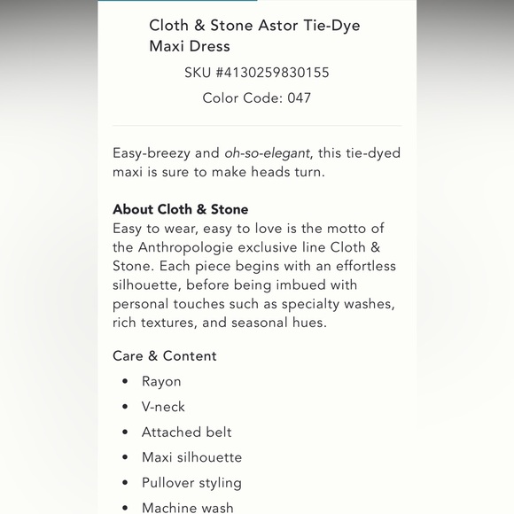 Anthropologie Cloth & Stone Astor Tie-Dye
Midi Dress - Picture 5 of 12